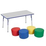 Factory Direct Partners Rectangle T-Mold Activity Table (30x60 inch), Standard Ball Legs & Round Ottomans - 5 Piece Laminate/ in Gray/Red | Wayfair