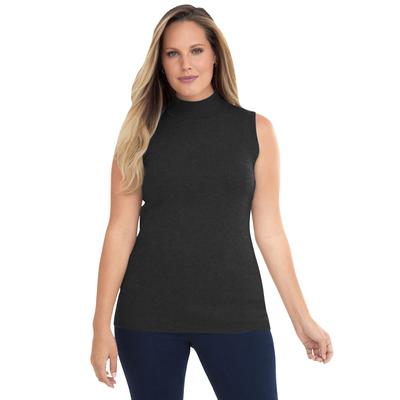Plus Size Women's Fine Gauge Mockneck Sweater by Jessica London in Black (Size 14/16) Sleeveless Mock Turtleneck