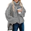 GOSOPIN Winter Turtle Neck Chunky Cable Knitted Jumpers for Women Loose Fitting Long Sleeve Pullover Sweaters Tops Grey UK 10