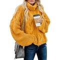 GOSOPIN Turtleneck Long Sleeves Chunky Knit Jumper Pullover Sweater for Women Winter Warm Knitwear Tops Yellow UK 14 16