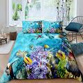 Loussiesd Underwater Duvet Cover Set Double Size Ocean Animal Printed Bedding Set Sea Decorative Fish Comforter Cover with 2 Pillow Shams Microfiber Swimming Animals Quilt Cover Zipper 3 Pcs