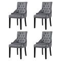 Redd Royal Set of 4 Dining Room Chair with Arms and Soft Padded Seat Velvet Armchair for Kitchen Living Room, Upholstered Studded Occasional Chair with Black Pine Wood Legs, Light Grey