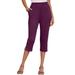 Plus Size Women's Soft Knit Capri Pant by Roaman's in Dark Berry (Size 5X) Pull On Elastic Waist