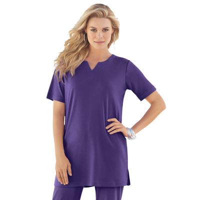 Plus Size Women's Notch Neck Soft Knit Tunic by Roaman's in Midnight Violet (Size 6X) Short Sleeve T-Shirt