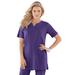 Plus Size Women's Notch-Neck Soft Knit Tunic by Roaman's in Midnight Violet (Size 3X) Short Sleeve T-Shirt