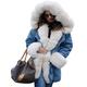 Aox Women Winter Denim Coat Thicken Lined Faux Fur Hood Jacket Warm Sherpa Fur Overcoat Plus Size Jean Outerwear (10, Blue 2037)