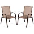 Costway 2 Pcs Patio Chairs Outdoor Dining Chair with Armrest-Brown