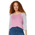 Plus Size Women's Colorblock 3/4 Sleeve Tee by ellos in Mauve Orchid Heather Grey (Size 5X)