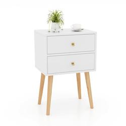 Costway Mid Century Modern 2 Drawers Nightstand in Natural-White