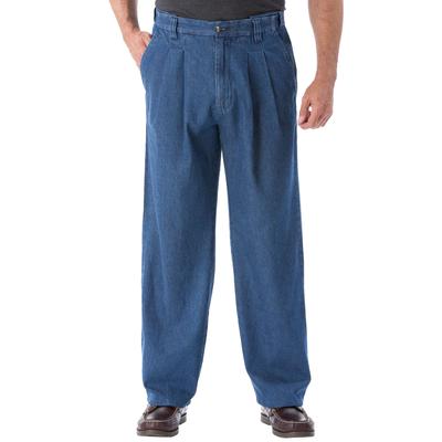 Men's Big & Tall Relaxed Fit Comfort Waist Pleat-Front Expandable Jeans by KingSize in Stonewash (Size 70 38)