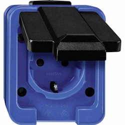 Merten SCHLAGFEST Steckdose, 1f, blau, matt, Aufputz, horizontal/vertikal, mit Klappdeckel, IP44, Komplettgehäuse Image