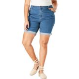 Plus Size Women's Invisible Stretch® Contour Cuffed Short by Denim 24/7 in Medium Wash (Size 24 W)