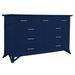 David Francis Furniture Bermuda 9 Drawer Double dresser Wood/Wicker/Rattan in Blue | 36 H x 60 W x 20 D in | Wayfair B1810-S137-H302