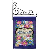 Breeze Decor Welcome Daisies 2-Sided Polyester 19 x 13 in. Flag Set in Blue/Pink | 18.5 H x 13 W x 1 D in | Wayfair