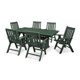 POLYWOOD® Vineyard Folding Chair 7-Piece Farmhouse Outdoor Dining Set w/ Trestle Legs Plastic in Green | 38.5 H x 148 W x 113 D in | Wayfair