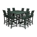 POLYWOOD® Modern Adirondack 9-Piece Farmhouse Trestle Bar Set Plastic in Green | Outdoor Furniture | Wayfair PWS313-1-GR