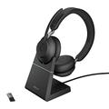 Jabra Evolve2 65 Wireless PC Headset with Charging Stand – Noise Cancelling UC Certified Stereo Headphones With Long-Lasting Battery – USB-A Bluetooth Adapter – Black