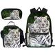 3 Pieces Set School Backpack Lunch Bag Pencil Holder for Boys White Tiger Print