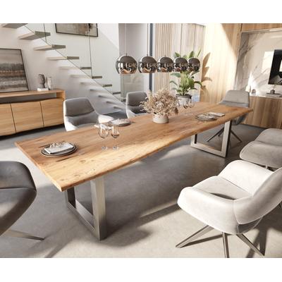 DELIFE Esstisch Edge 300x100 Akazie Natur Edelstahl Breit Live-Edge, Esstische, Baumkantenmöbel, Massivholzmöbel, Massivholz Image