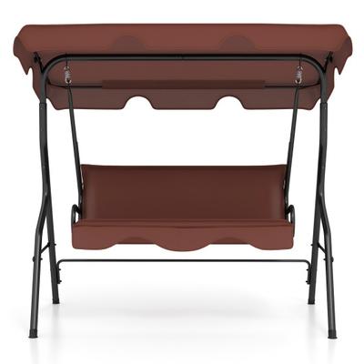 Costway 3 Seat Outdoor Patio Canopy Swing with Cushioned Steel Frame-Brown