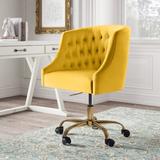Kelly Clarkson Home Louise Velvet Hand-Curated Task Chair Upholstered/Velvet in Yellow/Brown | 35.5 H x 24.5 W x 24 D in | Wayfair