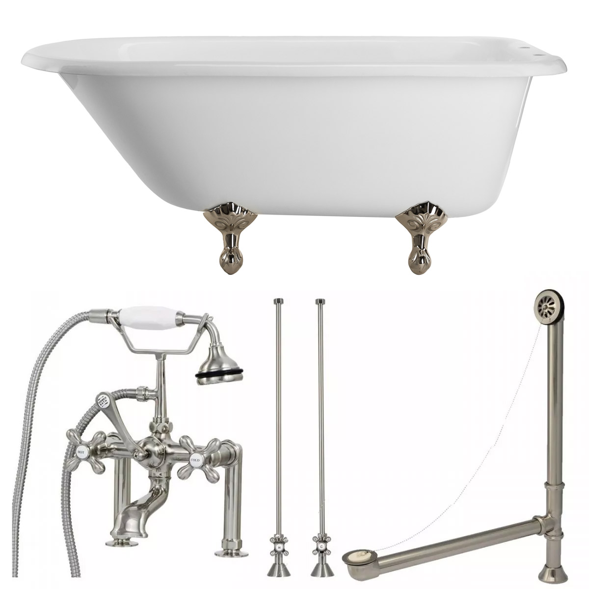 Randolph Morris Heritage 67 Inch Cast Iron Classic Clawfoot Tub and Faucet Package TUBSET27BNBN-67