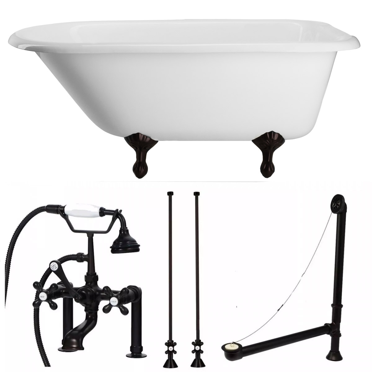 Randolph Morris Heritage 57 Inch Cast Iron Classic Clawfoot Tub and Faucet Package TUBSET27ORB