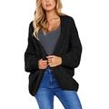 Aleumdr Womens Autumn Open Front Wide Sleeve Long Cardigans with Side Pockets Warm Knitted Coat Pullover Sweater Black Medium