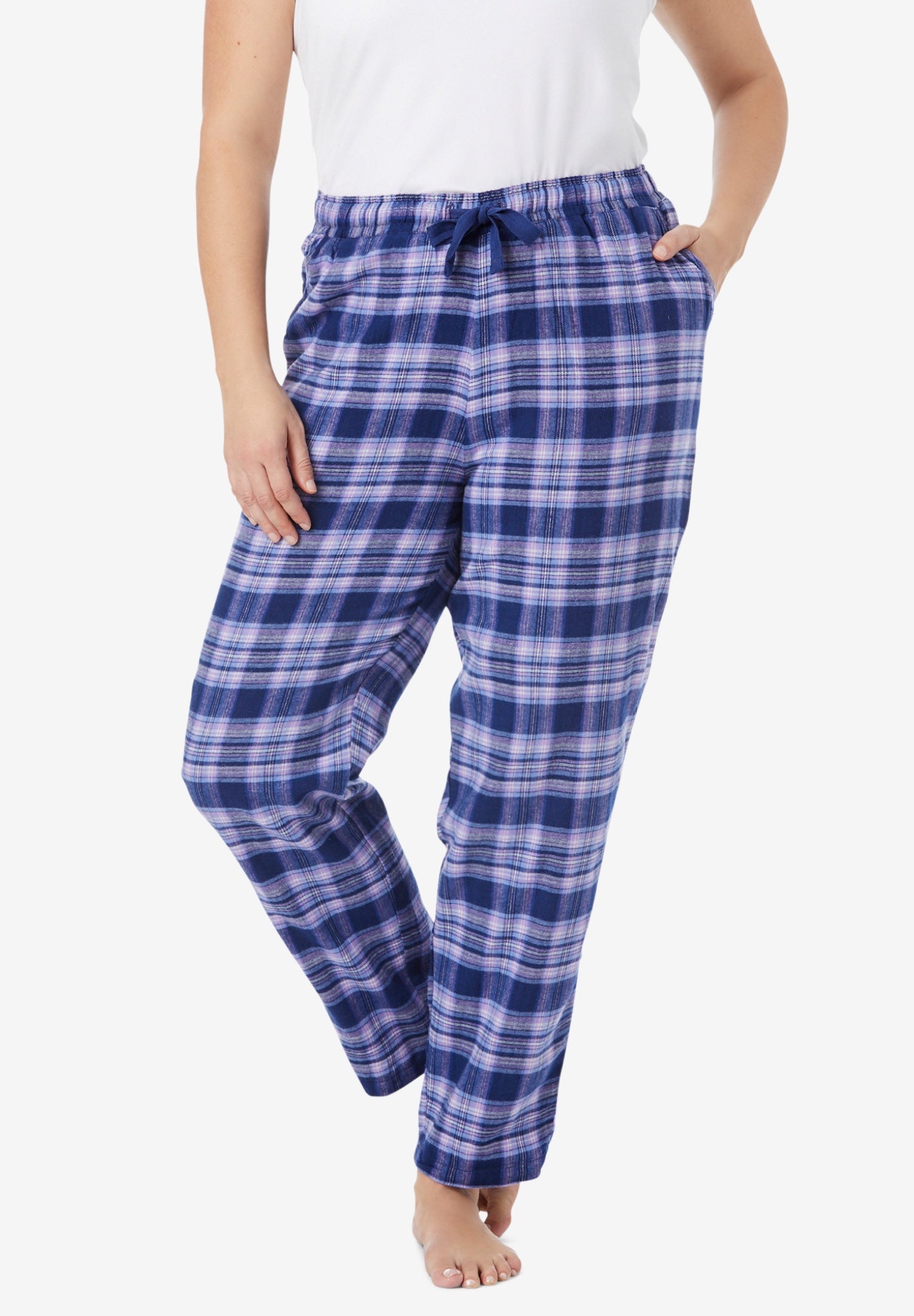 Plus Size Women's Cotton Flannel Pants by Dreams & Co. in Evening Blue Plaid (Size 30/32) Pajama Bottoms