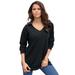 Plus Size Women's Fine Gauge Drop Needle V-Neck Sweater by Roaman's in Black (Size 4X)