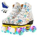 XUDREZ Roller Skates Classic High-top for Adult Outdoor Skating Light-Up Four-Wheel Roller Skates Shiny Roller Skates for Women and Men (White flash wheel,43)