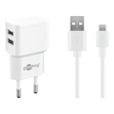goobay Micro-USB-Dual-Ladeset 2,4 A weiß weiß, 4.13x1.48 cm Image