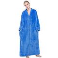 GSNOW Women Flannel Full Length Bathrobe Zipper Dressing Gown Velour Robe Blue X-Large