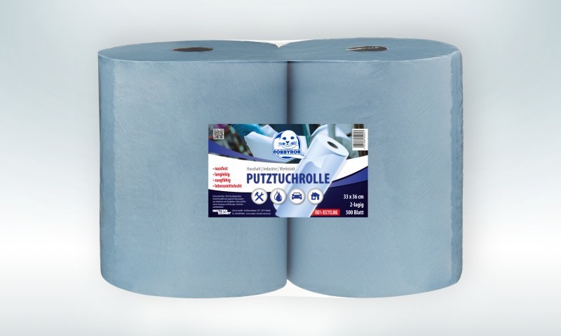 Walter Schmidt Chemie Putztuchrolle 33x36cm, 500Blatt, 2-lagig, Doppelpack 4379000000 Putz-Papierrolle Blau Image
