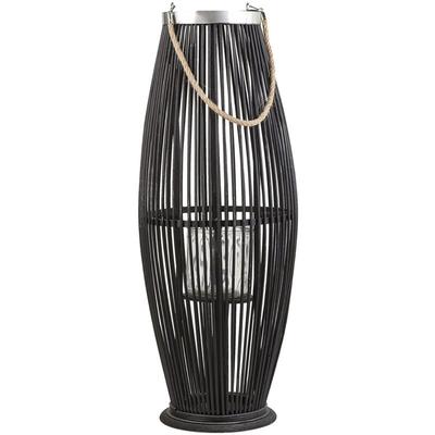Dekorative Laterne Schwarz mit Kerzenhalter 72 cm Höhe aus Bambus/Glas für den Innen- und