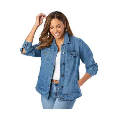 Plus Size Women's Classic Cotton Denim Jacket by Jessica London in Medium Stonewash (Size 14) 100% Cotton Jean Jacket