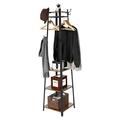 unho Coat Rack Stand Industrial: Metal Coat Hanger Stand Free Standing Coat Stand with 4 Shelves Garment Rack with Clothing Rail Metal Frame 8 Hooks for Clothes Hats Handbags
