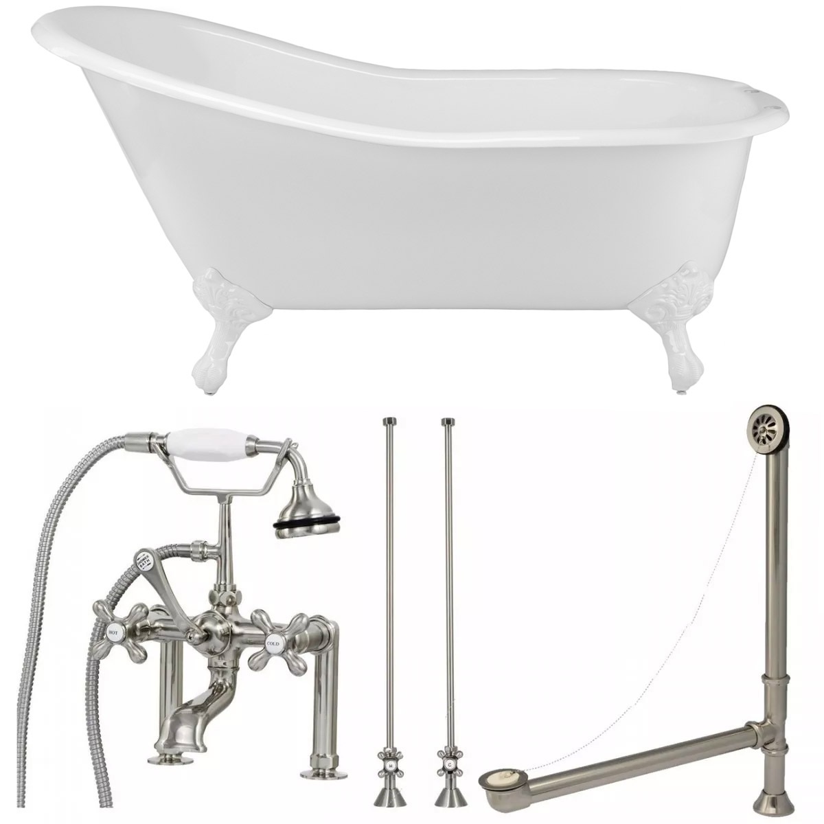 Randolph Morris Charlotte 57 Inch Cast Iron Slipper Clawfoot Tub and Faucet Package TUBSET16WHCP-57