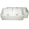 Whitehaus Collection Reversible Series Double Bowl Fireclay Farmhouse Sink WHFLPLN3318-BISCUIT