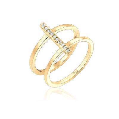 Elli - Doppelring Geo Kristalle 925er Silber Ringe 1 ct Damen