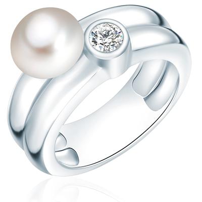 Valero Pearls - Perlen-Ring Sterling Silber Zirkonia Süßwasser-Zuchtperle in Silber Ringe 1 ct Damen Image