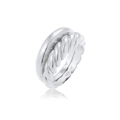 Elli PREMIUM 2er Set Twisted Gedreht Bandring Basic 925 Silber 52 Damen Image