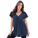 Plus Size Women's Flutter-Sleeve Sweetheart Ultimate Tee by Roaman's in Navy Blue (Size 12) Long T-Shirt Top