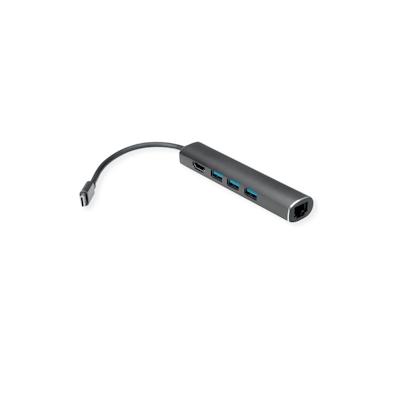 VALUE USB Typ C Dockingstation, HDMI 4K, 3x USB Typ A, Gigabit Ethernet, grau Image