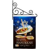 Breeze Decor Happy Hanukkah Dreidel 2-Sided Polyester 19 x 13 in. Flag Set in Black/Blue/Brown | 18.5 H x 13 W x 1 D in | Wayfair