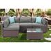 Orren Ellis Ahull 5 Piece Rattan Sectional Seating Group w/ Cushions Synthetic Wicker/All - Weather Wicker/Wicker/Rattan in Gray/Blue | Outdoor Furniture | Wayfair