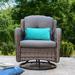 Bayou Breeze Dwayne Swivel Patio Chair w/ Cushions Wicker/Rattan in Gray/Black | 33.5 H x 30 W x 30 D in | Wayfair C4913D226C044790BA4B544A37A150E2