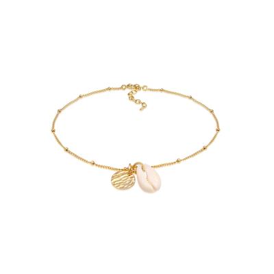Elli Kreis Plättchen Kauri Muschel Kugel 925 Silber goldfarben Damen