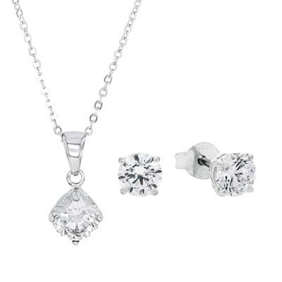 amor - Set für Damen, 925 Sterling Silber, Zirkonia synth. Ketten 1 ct Weiss