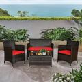 Red Barrel Studio® Nealey 4 Pieces Outdoor Rattan Sofa Seating Group w/ Glass Coffee Table redSynthetic Wicker/All | Wayfair